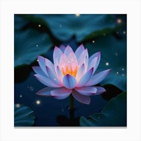 A Dreamy Lotus With Petals Of Shimmering, Bioluminescent Light Floating In A Celestial Garden 1 Canvas Print