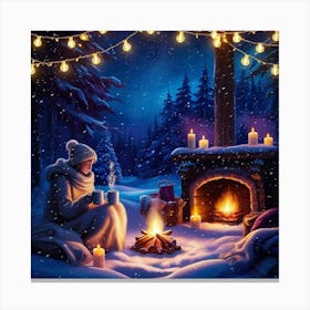 Winter Night By The Fireplace Canvas Print