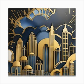 Deco City Skyline textured monochromatic Canvas Print