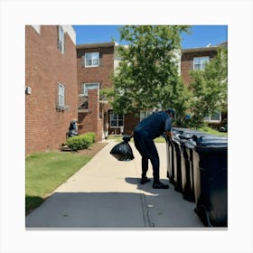 A Photo Of A Man Taking A Garbage Bag Out To A Dum (1) Canvas Print