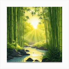A Stream In A Bamboo Forest At Sun Rise Square Composition 231 Canvas Print