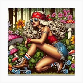 Hippie Girl On Roller Skates Canvas Print