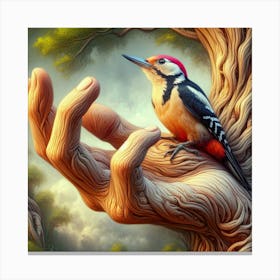 Woodpecker Perched On Hand Canvas Print