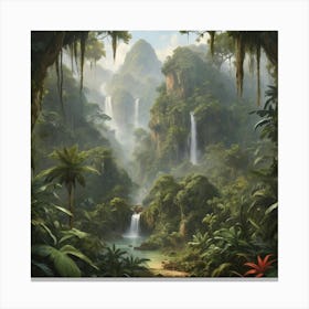 Waterfall In The Jungle paintings art print Canvas Print