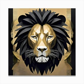 Lion Head Black And Gold African Wildlife Artwork Canvas Print