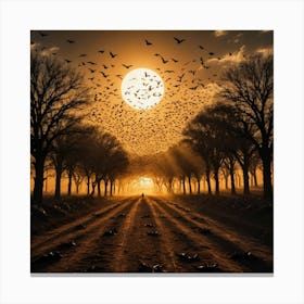 The Flight of Birds at Sunset, Their Shadows Cast Across the Earth as the Sun Dips Below the Horizon Toile