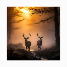 Deer In The Mist art print Canvas Print