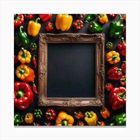 Colorful Peppers In A Frame 25 Canvas Print