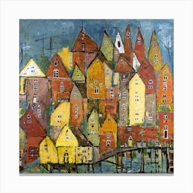 Colourful Houses Square Canvas Print