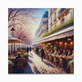 Paris Cafe.Cafe in Paris. spring season. Passersby. The beauty of the place. Oil colors.7 Canvas Print