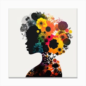 Silhouette Of A Woman With Flowers Canvas Print