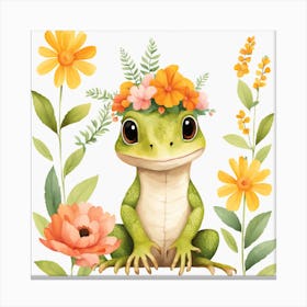 Floral Baby Lizard Nursery Illustration (7) Canvas Print