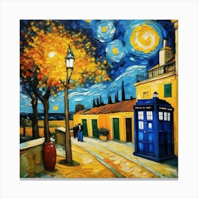 Tardis On The Terrace At Arles - Dr WHO & Van Gogh Art Print Lienzo