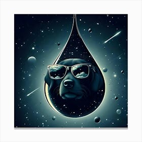 A Black Dog With Sunglasses In A Raindrop Floating In Space 7 Leinwandbild