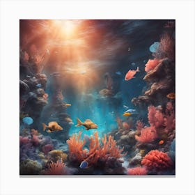 Mystical Underwater World With Vibrant Coral Canvas Print