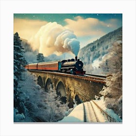 Firefly Vintage Winter Travel Poster Of A Steam Train On A Snowy Viaduct 53368 (2) Canvas Print