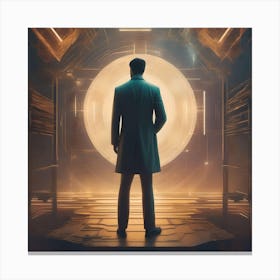 Man Standing In Front Of A Circular Light 1 Canvas Print