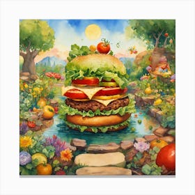 Burger In The Garden Canvas Print