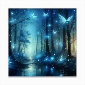 Fairy Forest With Trees And Glowing Blue Leaves, Painting Art Canvas Print