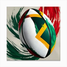 A Vibrant And Dynamic Image Of A Stylized Rugby Ball With An Abstract Art Design Featuring The South African Flag Colors 2 Canvas Print