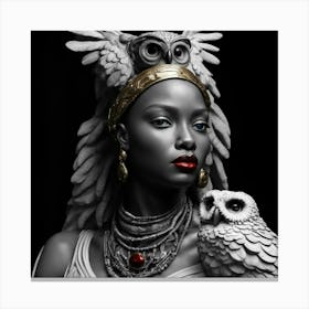 African Woman With Owl Canvas Print