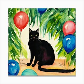 Black Cat With Balloons 2 Canvas Print