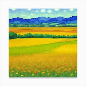 Yellow Fields Rustic Charm A Farmhouse in the Hills Canvas Print