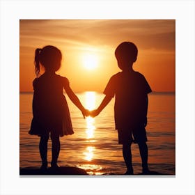 Children Holding Hands At Sunset Canvas Print