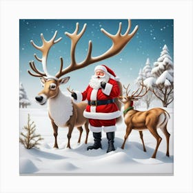 Santa Claus And Reindeer 1 Canvas Print