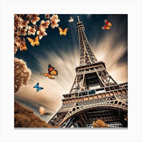 Paris Eiffel Tower With Butterflies 4 Canvas Print