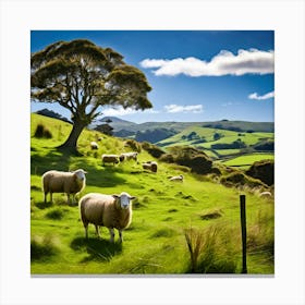 Sheep On A Hill Canvas Print