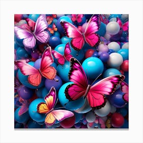 Butterflies On A Blue Background 1 Canvas Print