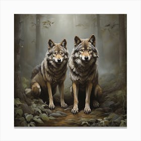 Two Wolves In The Forest Canvas Print