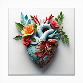 Heart With Flowers And Leaves Canvas Print