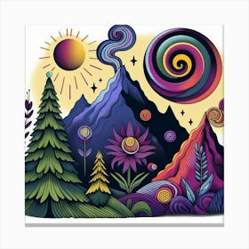 Mountain With Spiral Moon Sun Bottlebrush Tree 2 Canvas Print