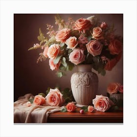 Still life. Roses In A Vase Canvas Print