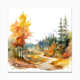 Watercolor Autumn Road Canvas Print