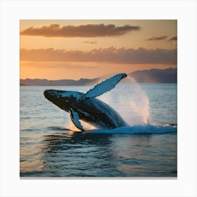 Humpback Whale Breaching At Sunset 15 Canvas Print