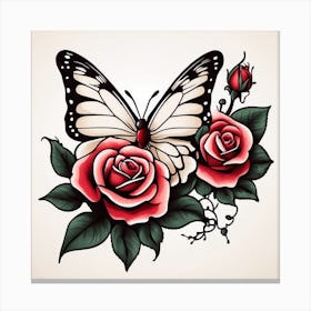 Butterfly And Roses 1 Canvas Print