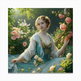 Garden Serenity Émile Vernon S Watercolor Portrait Of Blooming Roses And Lilies (4) Canvas Print