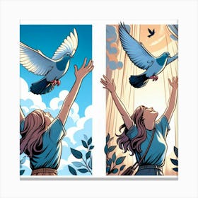 Doves Flying In The Sky Canvas Print