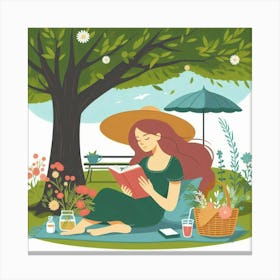 Girl Reading In The Park, Vector Style Canvas Print