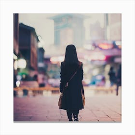 Woman Walking In The City At Night Canvas Print