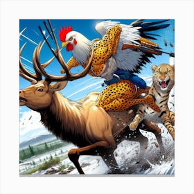 Rooster And Deer Canvas Print