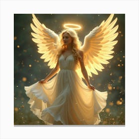 A Beautiful, Ethereal Angel With Radiant Wings And A Golden Halo 1 Canvas Print