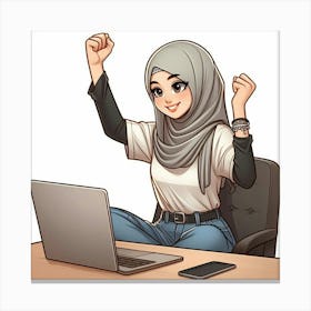 Muslim Girl With Laptop Canvas Print
