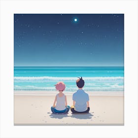 Two People Sitting On The Beach Canvas Print