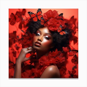 Beautiful African Woman With Butterflies Canvas Print