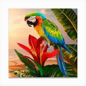 Parrot On A Flower Canvas Print