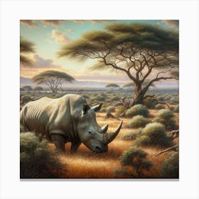Rhino In The Savannah Canvas Print